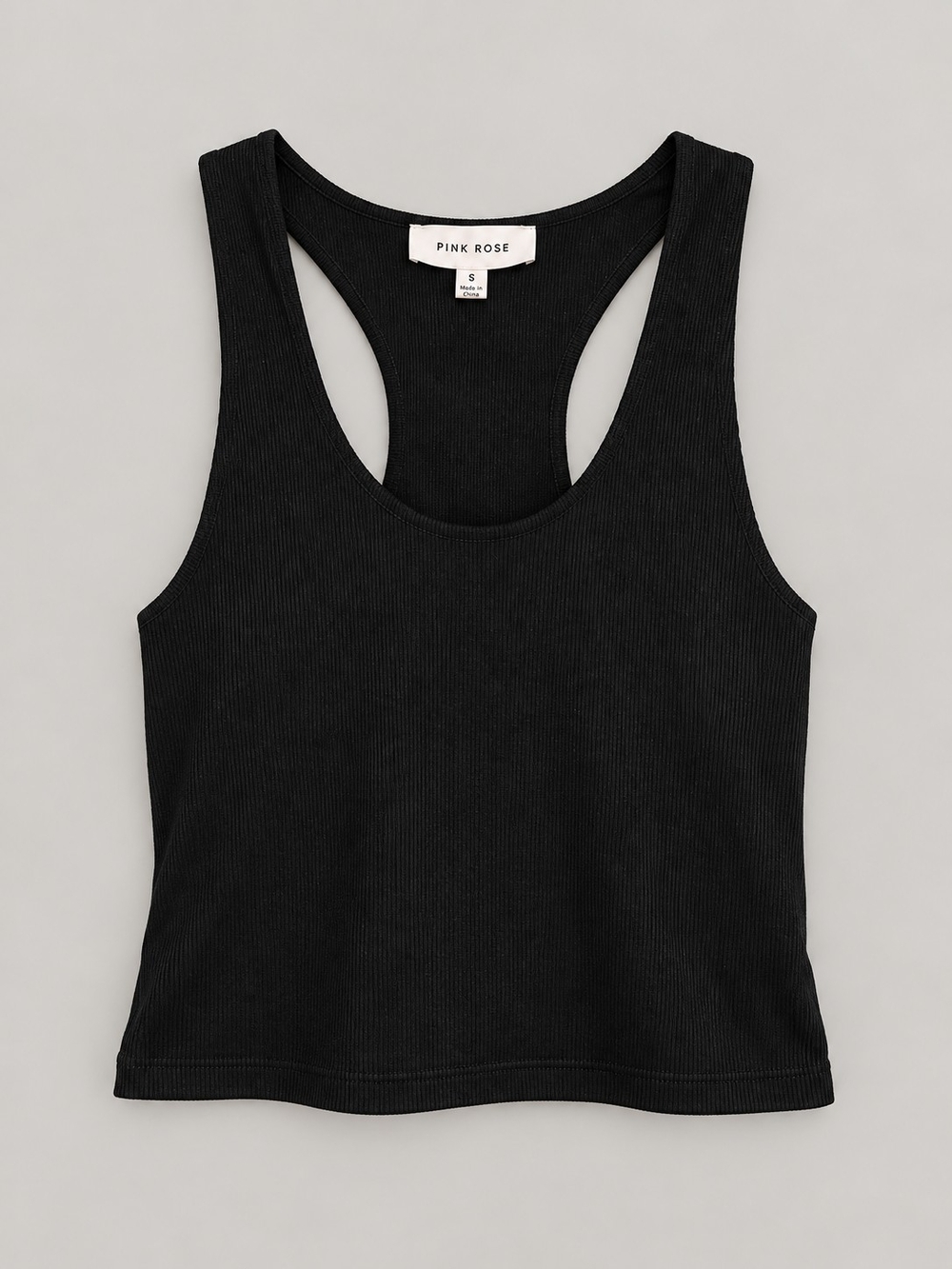 Pink Rose Black Ribbed Racerback Tank-Sz S